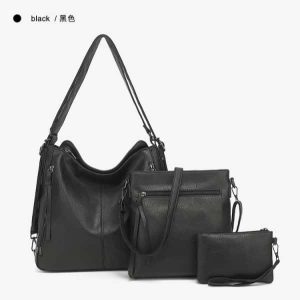 Women’s Soft Leather Handbag Big Capacity Tote Shoulder Crossbody Bag 3 SET