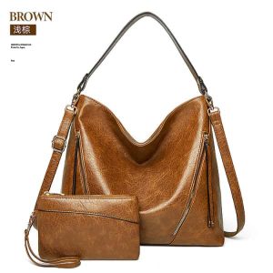 Women’s Soft Leather Handbag Big Capacity Tote Shoulder Crossbody Bag 2 SET