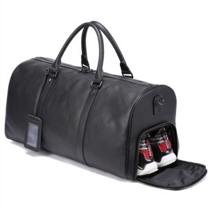 Vintage Genuine Cowhide Leather Travel Bag, Large Weekender Overnight Luggage Bag with Shoe Pocket